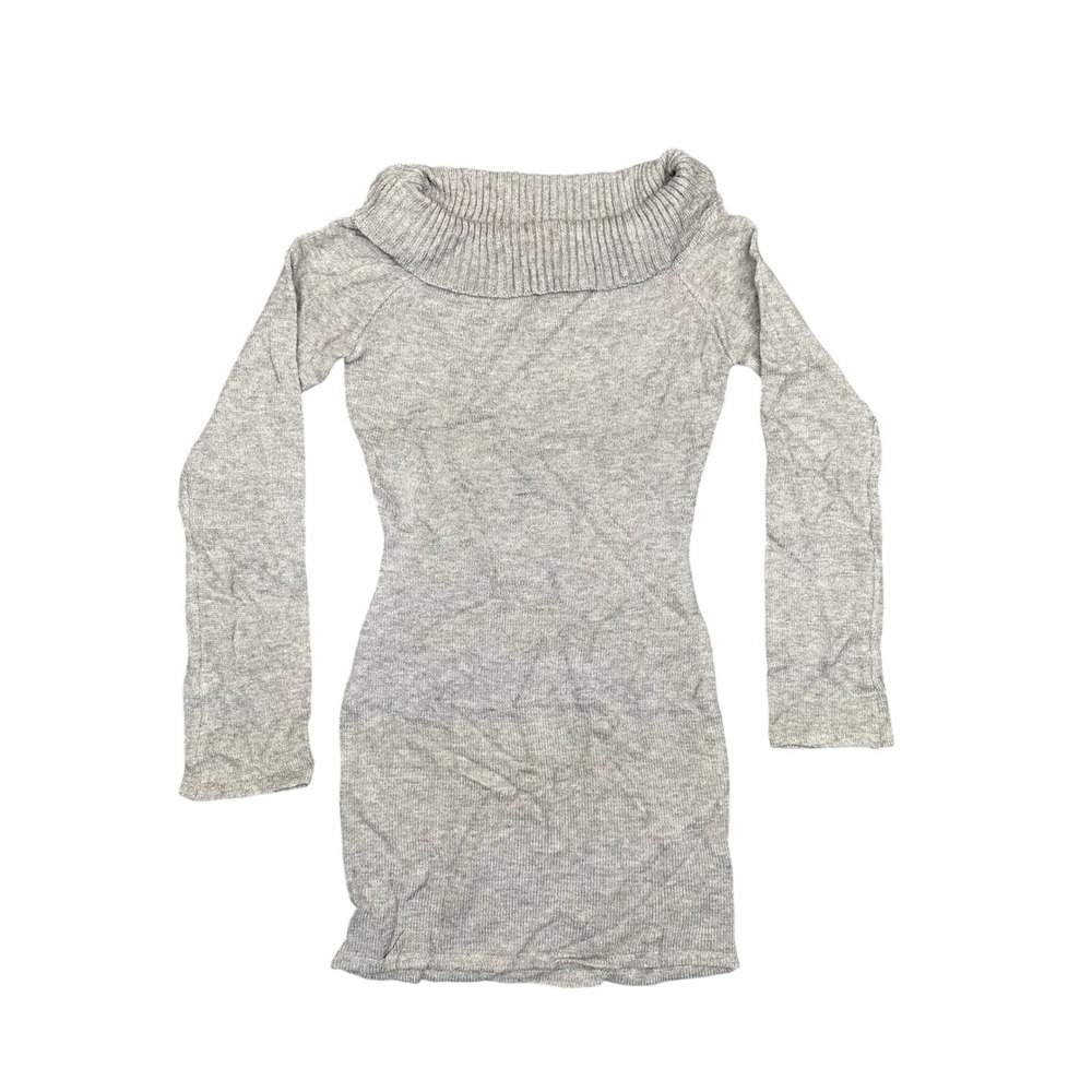 Finesse Womens Heather Gray Off Shoulder Ribbed Knit Mini Sweater Dress XS/S